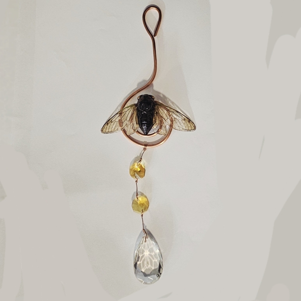 Handmade Real Cicada Copper Swirl Suncatcher Crystal Prism New